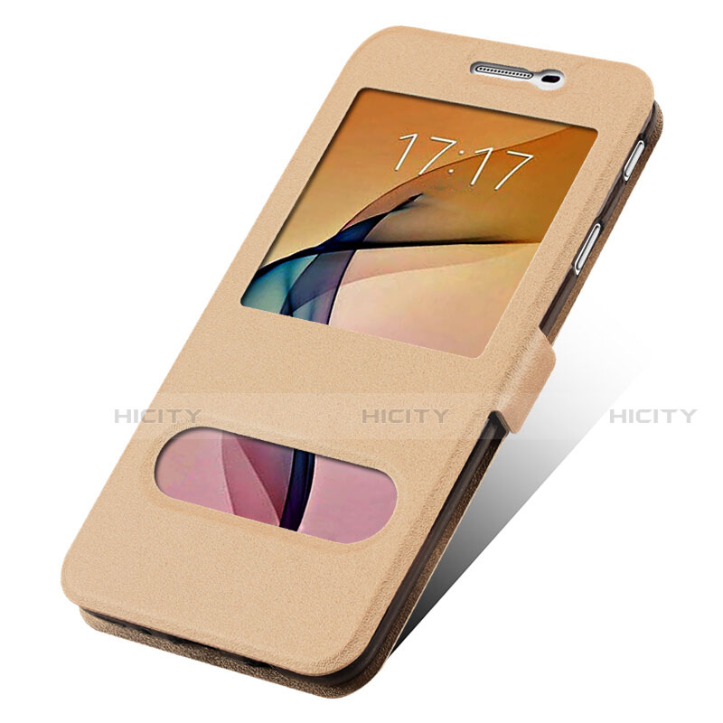 Carcasa de Cuero Cartera con Soporte para Samsung Galaxy J7 Prime Oro