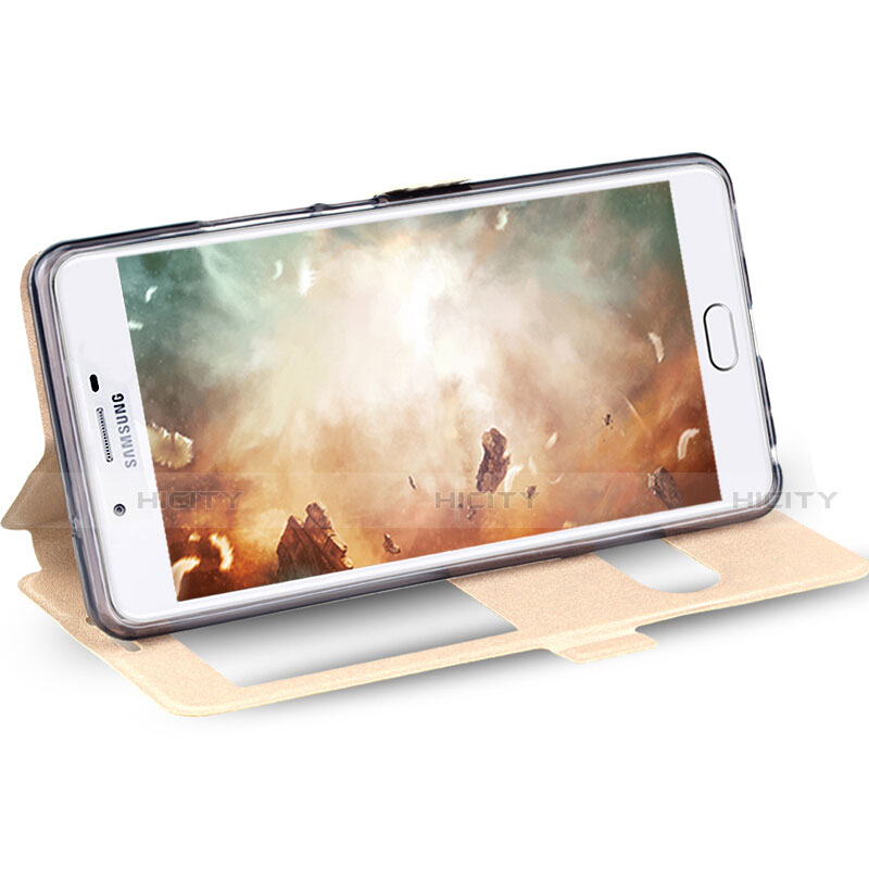 Carcasa de Cuero Cartera con Soporte para Samsung Galaxy J7 Prime Oro