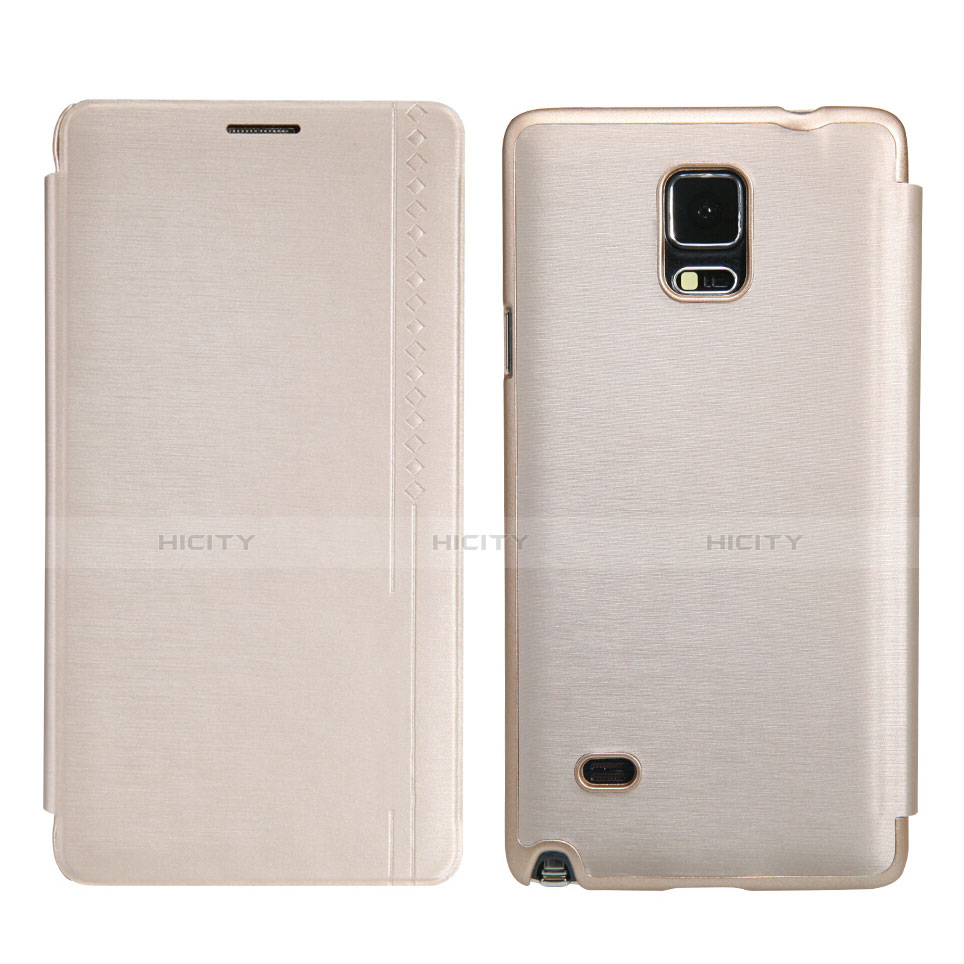 Carcasa de Cuero Cartera con Soporte para Samsung Galaxy Note 4 Duos N9100 Dual SIM Oro