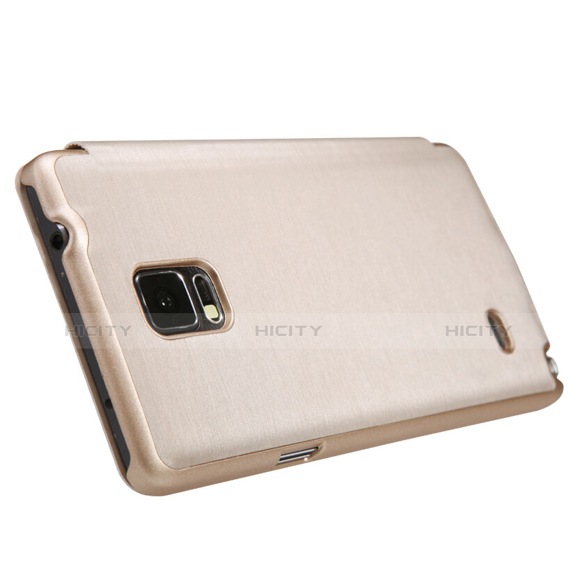 Carcasa de Cuero Cartera con Soporte para Samsung Galaxy Note 4 Duos N9100 Dual SIM Oro