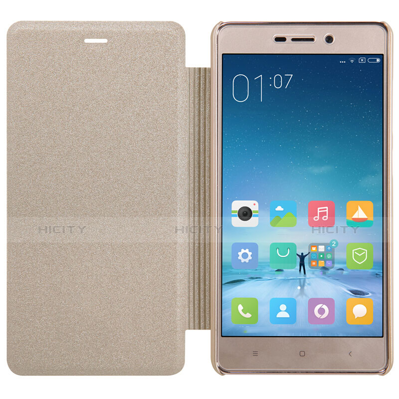 Carcasa de Cuero Cartera con Soporte para Xiaomi Redmi 3S Oro