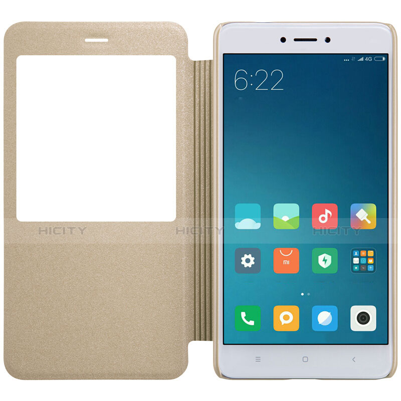 Carcasa de Cuero Cartera con Soporte para Xiaomi Redmi Note 4 Standard Edition Oro