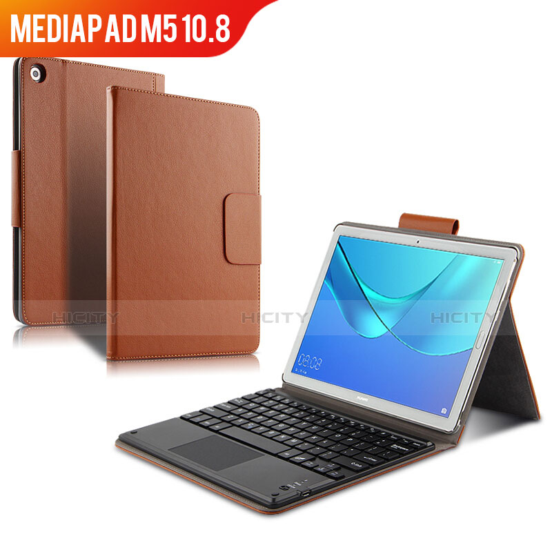 Carcasa de Cuero Cartera con Teclado para Huawei MediaPad M5 10.8 Marron