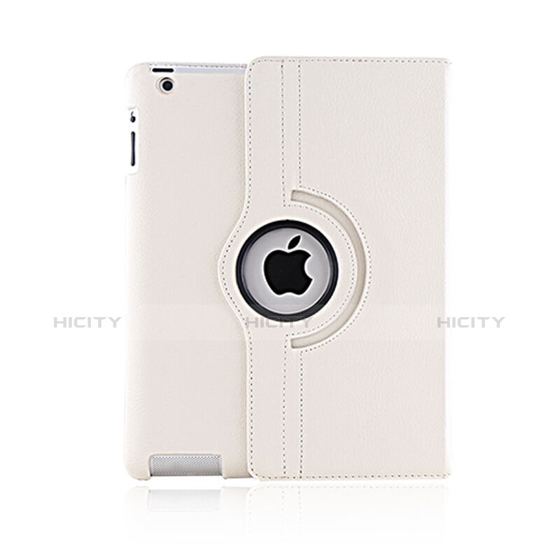 Carcasa de Cuero Giratoria con Soporte para Apple iPad 2 Blanco