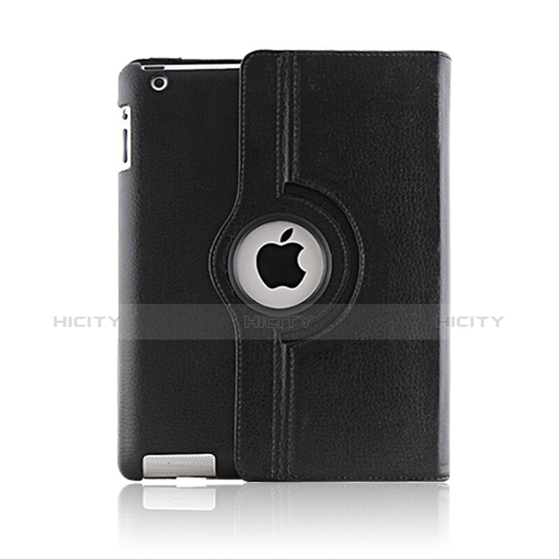 Carcasa de Cuero Giratoria con Soporte para Apple iPad 2 Negro