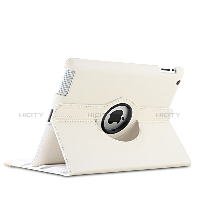 Carcasa de Cuero Giratoria con Soporte para Apple iPad 3 Blanco