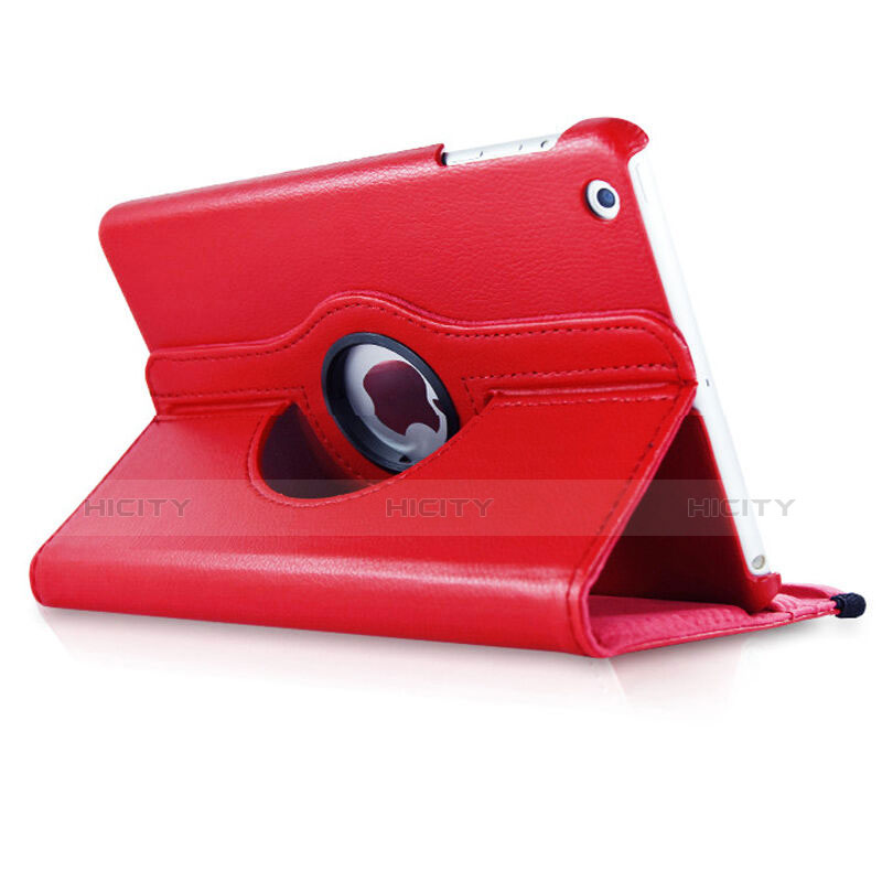 Carcasa de Cuero Giratoria con Soporte para Apple iPad Mini Rojo