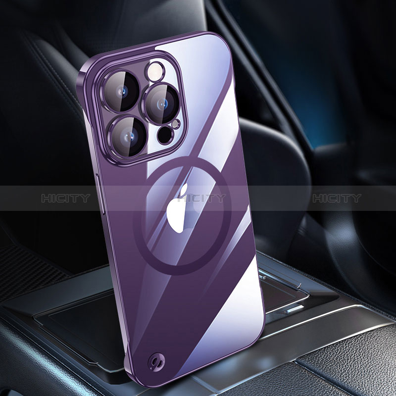 Carcasa Dura Cristal Plastico Funda Rigida Transparente con Mag-Safe Magnetic QC1 para Apple iPhone 12 Pro Max Morado