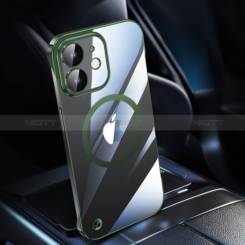 Carcasa Dura Cristal Plastico Funda Rigida Transparente con Mag-Safe Magnetic QC1 para Apple iPhone 12 Verde