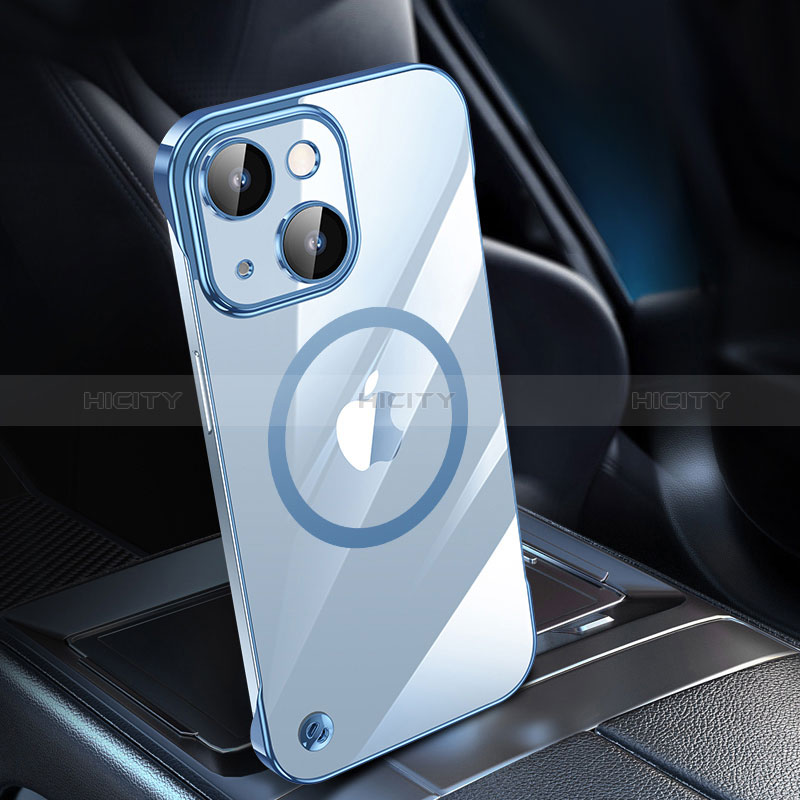 Carcasa Dura Cristal Plastico Funda Rigida Transparente con Mag-Safe Magnetic QC1 para Apple iPhone 14 Azul