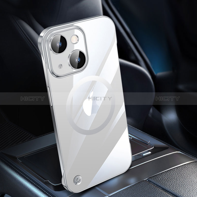 Carcasa Dura Cristal Plastico Funda Rigida Transparente con Mag-Safe Magnetic QC1 para Apple iPhone 14 Plus Plata