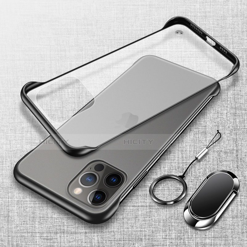 Carcasa Dura Cristal Plastico Funda Rigida Transparente con Magnetico Anillo de dedo Soporte para Apple iPhone 13 Pro Negro