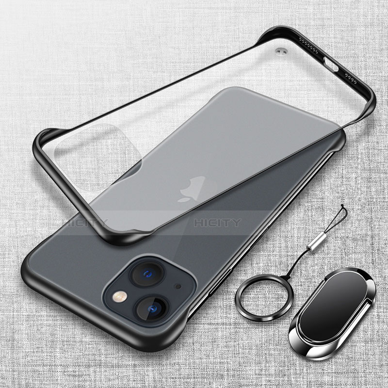 Carcasa Dura Cristal Plastico Funda Rigida Transparente con Magnetico Anillo de dedo Soporte para Apple iPhone 14 Negro