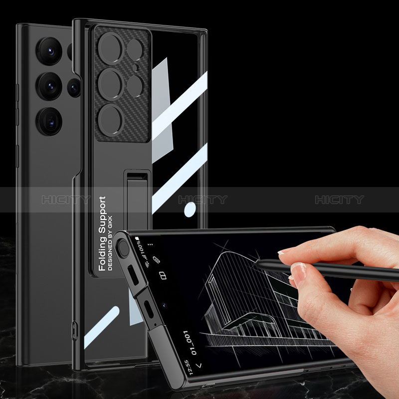 Carcasa Dura Cristal Plastico Funda Rigida Transparente con Soporte AC3 para Samsung Galaxy S23 Ultra 5G