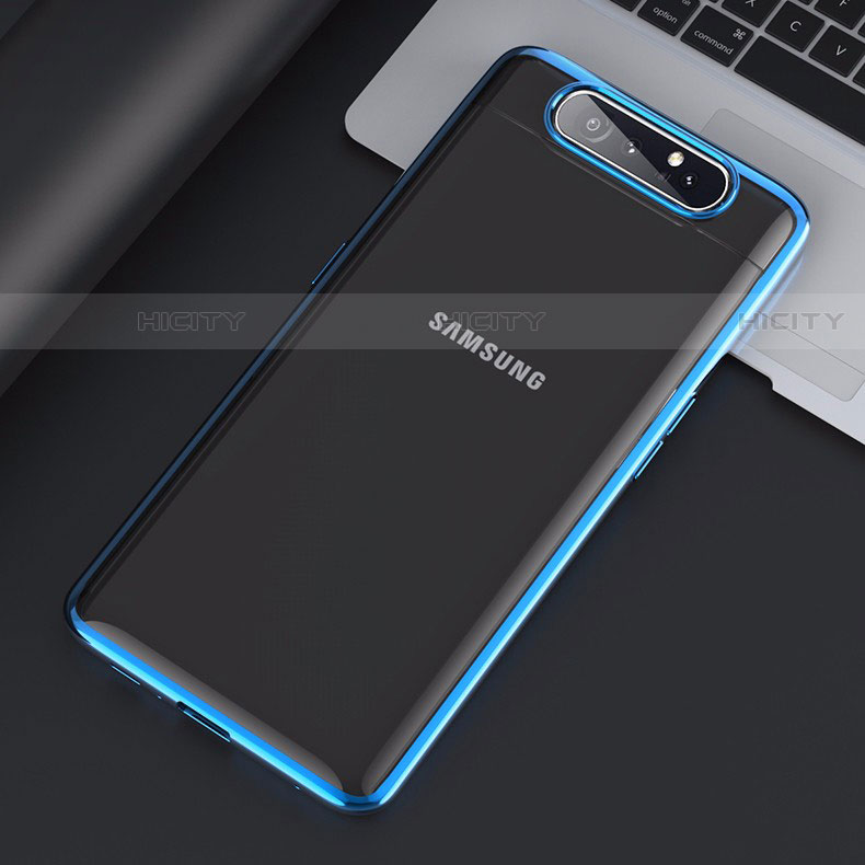 Carcasa Dura Cristal Plastico Funda Rigida Transparente H01 para Samsung Galaxy A80 Azul