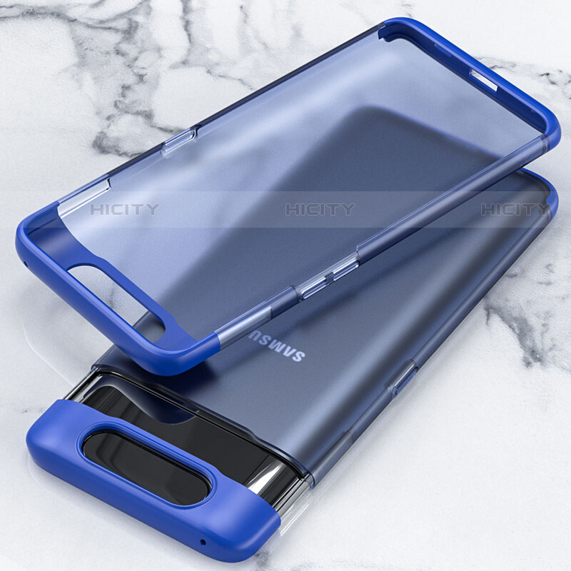 Carcasa Dura Cristal Plastico Funda Rigida Transparente H02 para Samsung Galaxy A80 Azul
