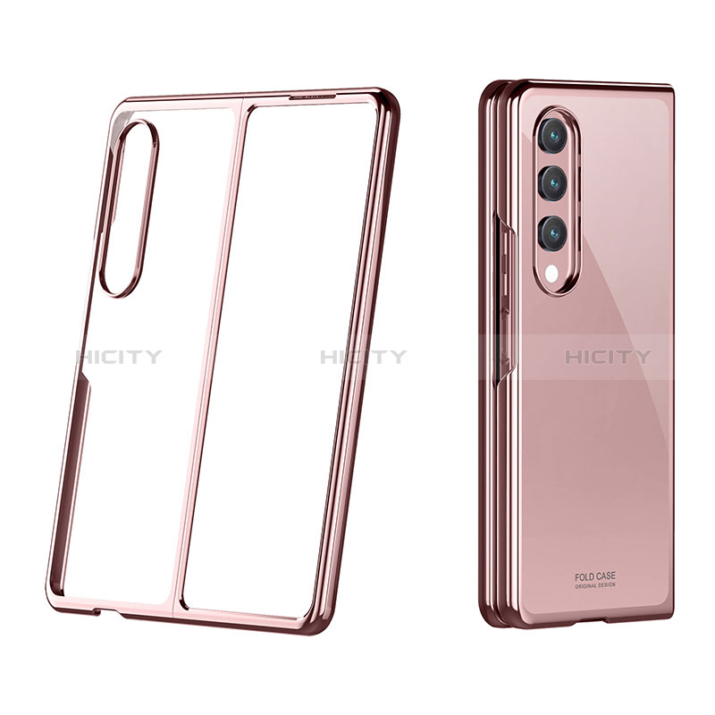 Carcasa Dura Cristal Plastico Funda Rigida Transparente H02 para Samsung Galaxy Z Fold3 5G Oro Rosa