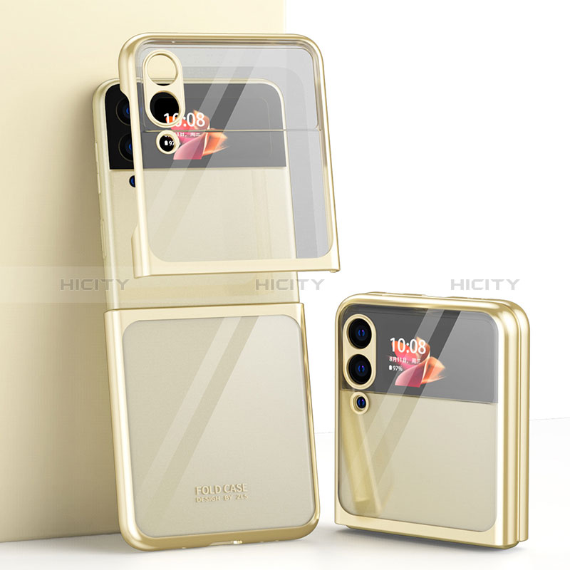 Carcasa Dura Cristal Plastico Funda Rigida Transparente H03 para Samsung Galaxy Z Flip3 5G Oro