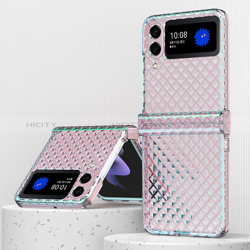 Carcasa Dura Cristal Plastico Funda Rigida Transparente H04 para Samsung Galaxy Z Flip3 5G Oro Rosa