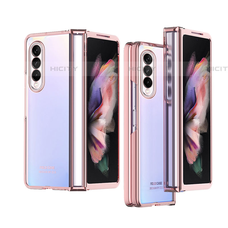 Carcasa Dura Cristal Plastico Funda Rigida Transparente H06 para Samsung Galaxy Z Fold4 5G Oro Rosa