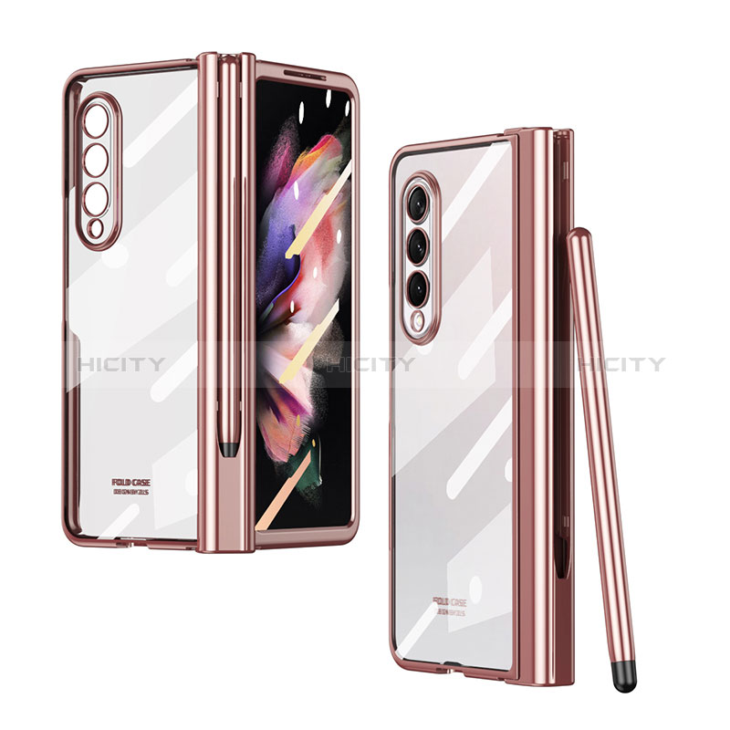 Carcasa Dura Cristal Plastico Funda Rigida Transparente H07 para Samsung Galaxy Z Fold3 5G Oro Rosa