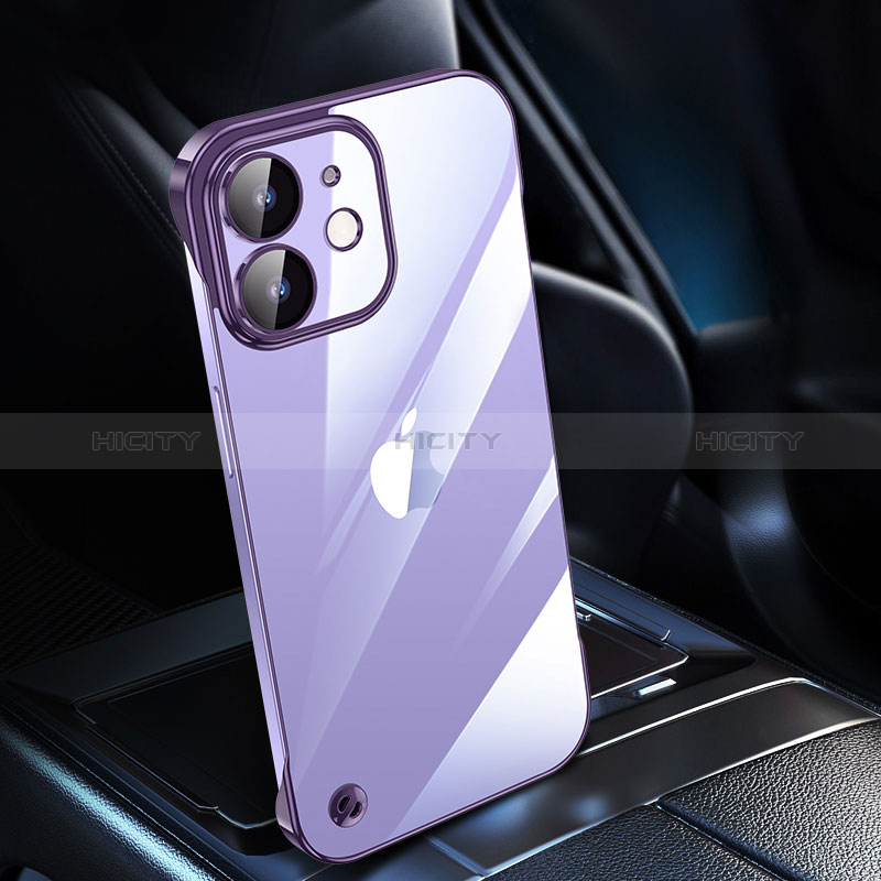 Carcasa Dura Cristal Plastico Funda Rigida Transparente QC1 para Apple iPhone 12 Mini Morado