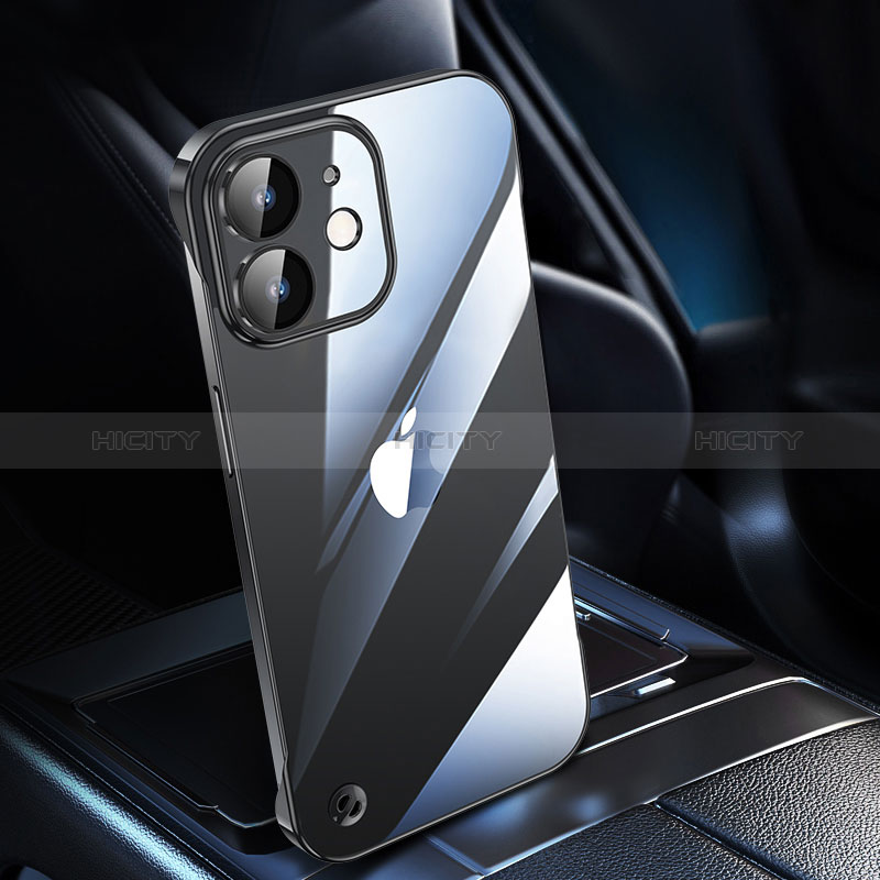 Carcasa Dura Cristal Plastico Funda Rigida Transparente QC1 para Apple iPhone 12 Mini Negro