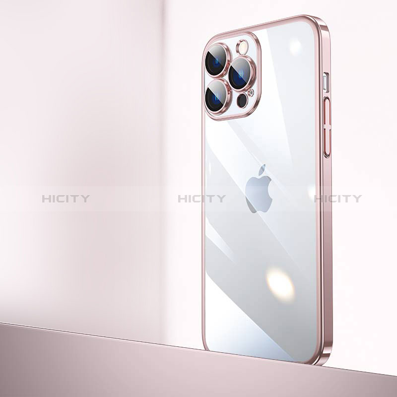 Carcasa Dura Cristal Plastico Funda Rigida Transparente QC2 para Apple iPhone 14 Pro Oro Rosa