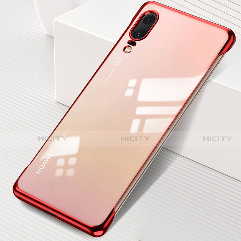 Carcasa Dura Cristal Plastico Funda Rigida Transparente S01 para Huawei P20 Rojo