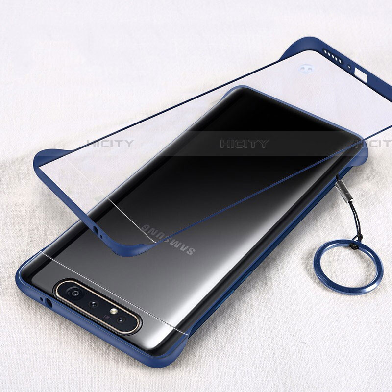 Carcasa Dura Cristal Plastico Funda Rigida Transparente S01 para Samsung Galaxy A90 4G Azul