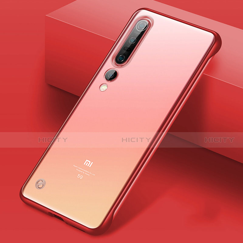 Carcasa Dura Cristal Plastico Funda Rigida Transparente S01 para Xiaomi Mi 10 Pro Rojo