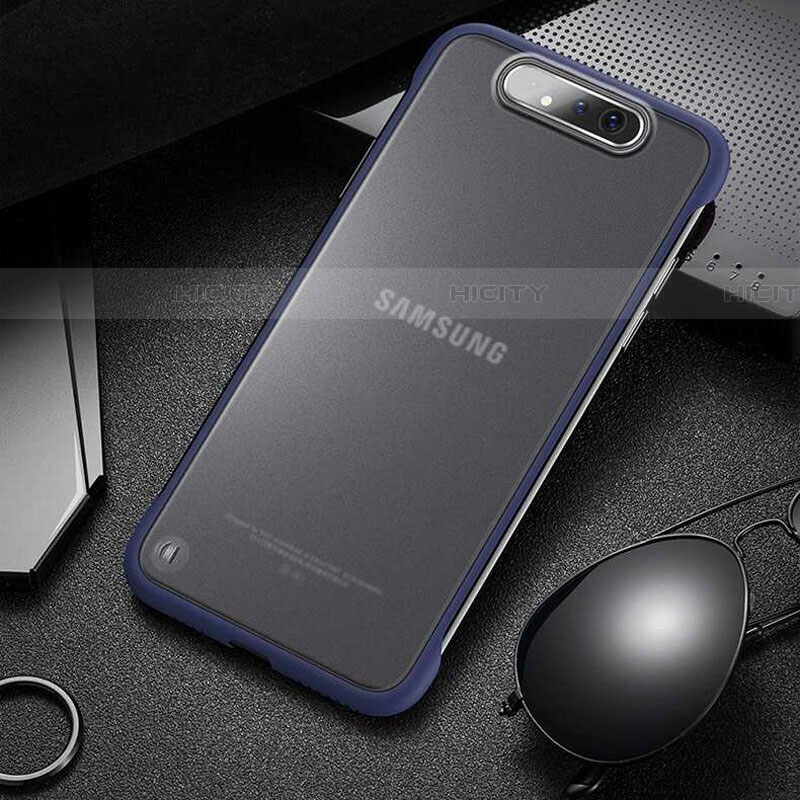 Carcasa Dura Cristal Plastico Funda Rigida Transparente S02 para Samsung Galaxy A80 Azul
