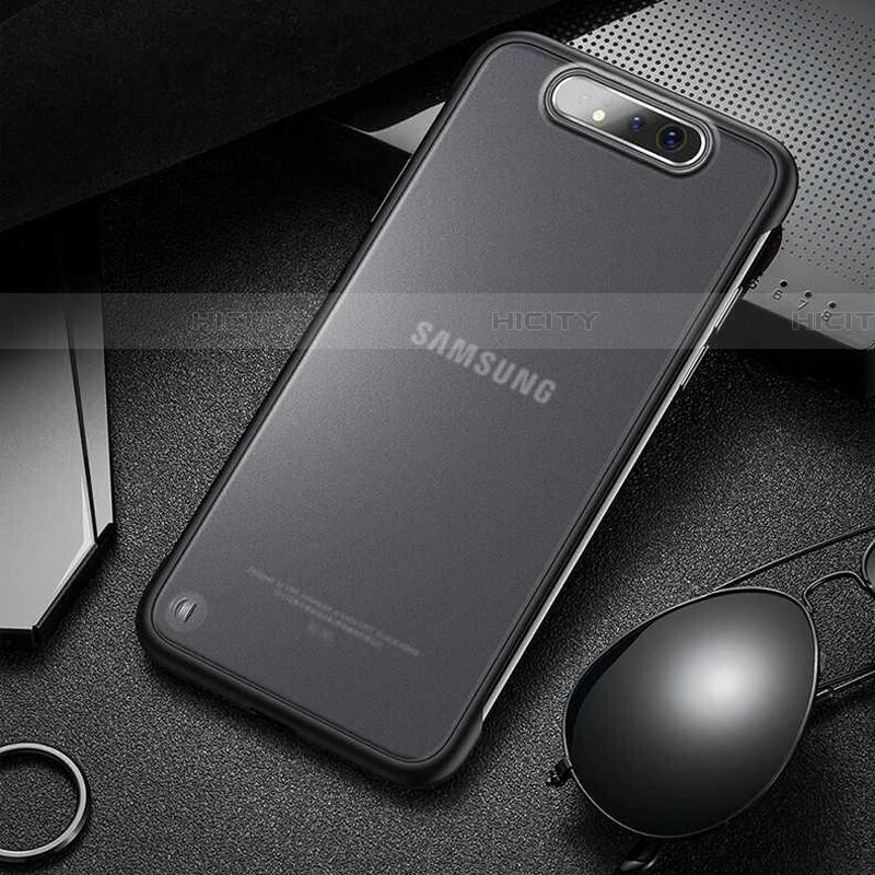 Carcasa Dura Cristal Plastico Funda Rigida Transparente S02 para Samsung Galaxy A80 Negro