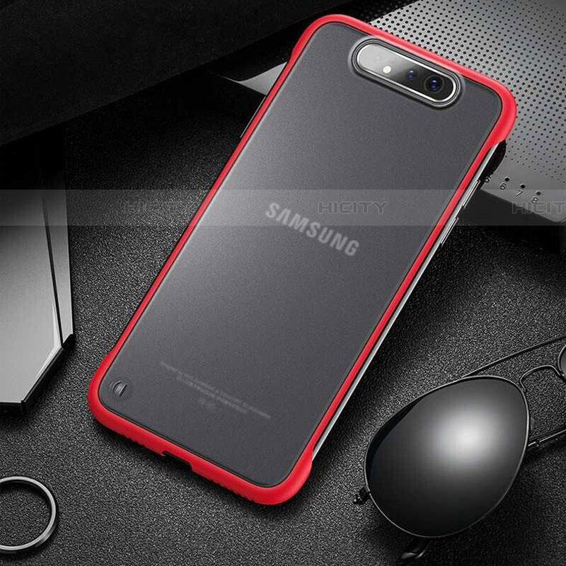 Carcasa Dura Cristal Plastico Funda Rigida Transparente S02 para Samsung Galaxy A80 Rojo