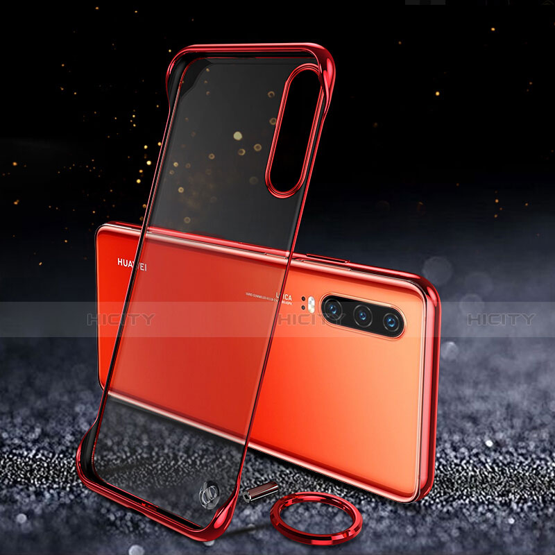 Carcasa Dura Cristal Plastico Funda Rigida Transparente S03 para Huawei P30 Rojo