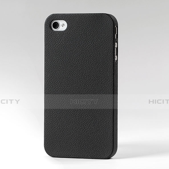 Carcasa Dura Plastico Rigida de Cuero para Apple iPhone 4S Negro