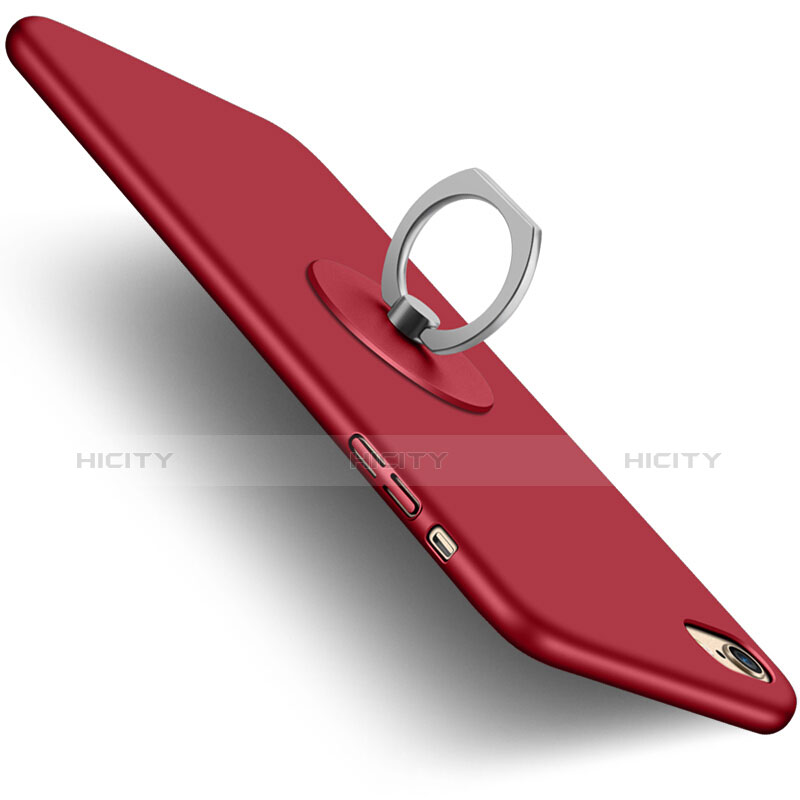 Carcasa Dura Plastico Rigida Mate con Anillo de dedo Soporte A01 para Apple iPhone 6S Rojo
