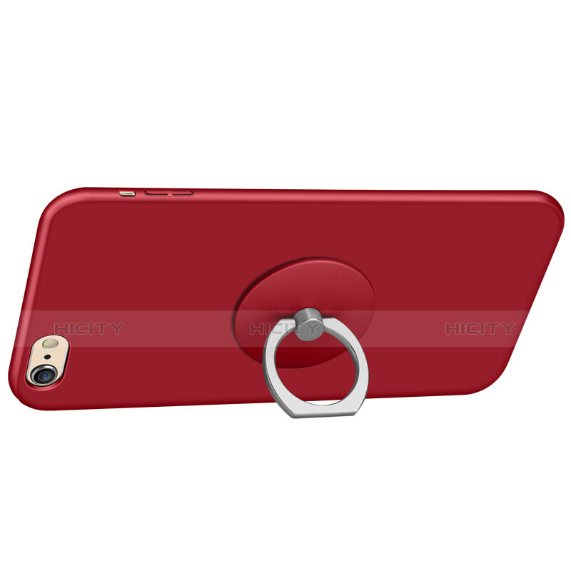 Carcasa Dura Plastico Rigida Mate con Anillo de dedo Soporte A01 para Apple iPhone 6S Rojo