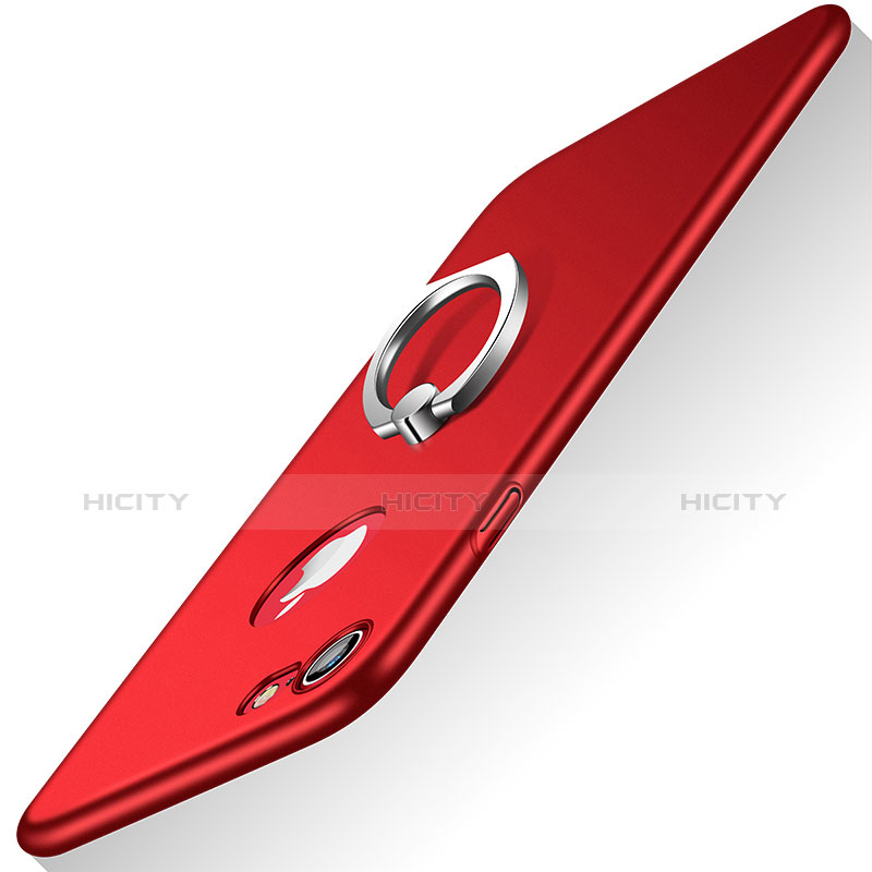 Carcasa Dura Plastico Rigida Mate con Anillo de dedo Soporte A02 para Apple iPhone 7 Rojo