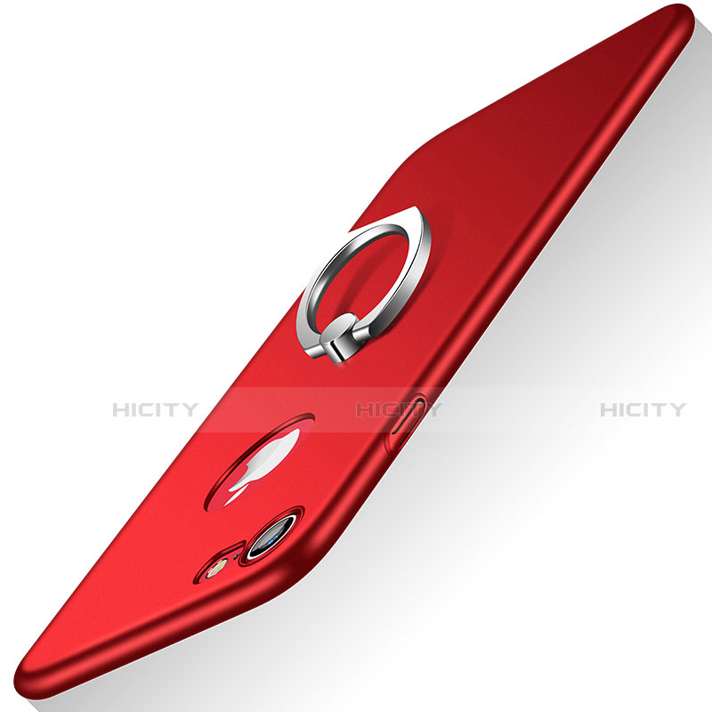 Carcasa Dura Plastico Rigida Mate con Anillo de dedo Soporte A02 para Apple iPhone SE (2020) Rojo