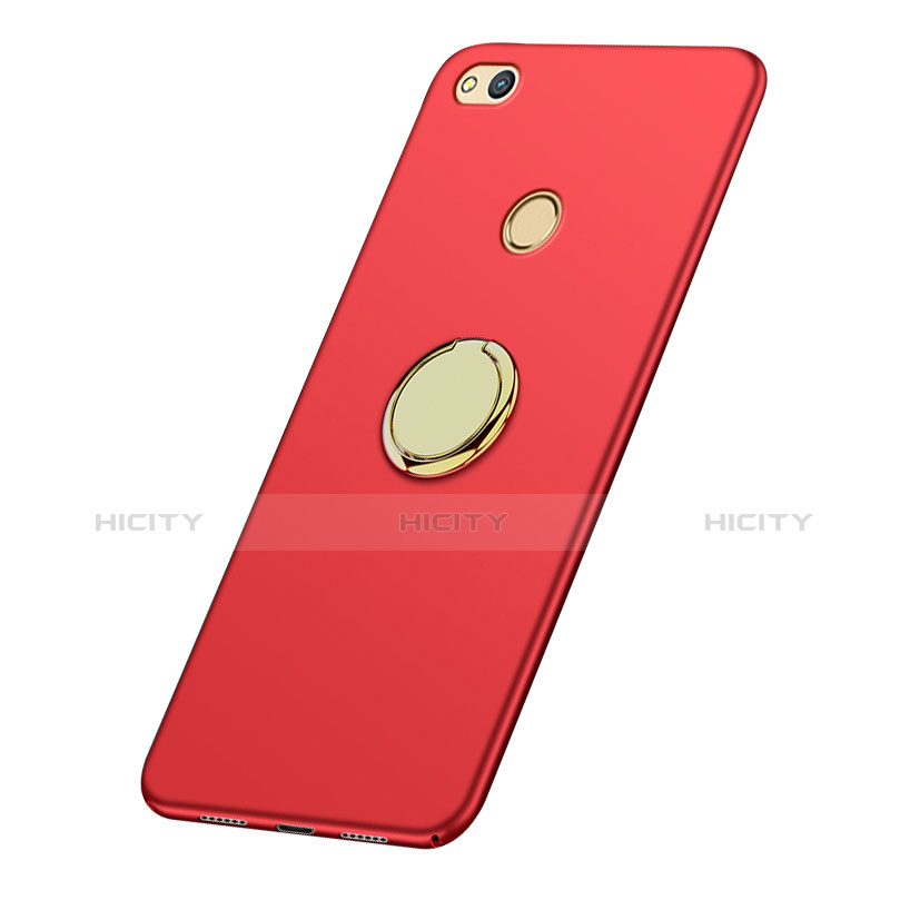 Carcasa Dura Plastico Rigida Mate con Anillo de dedo Soporte A02 para Huawei P8 Lite (2017) Rojo