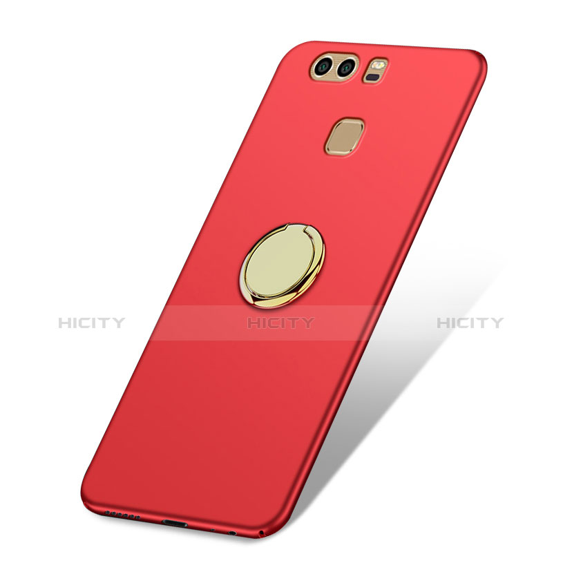 Carcasa Dura Plastico Rigida Mate con Anillo de dedo Soporte A02 para Huawei P9 Rojo