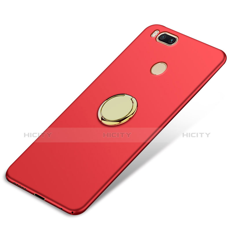 Carcasa Dura Plastico Rigida Mate con Anillo de dedo Soporte A02 para Xiaomi Mi A1 Rojo