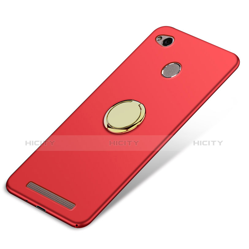 Carcasa Dura Plastico Rigida Mate con Anillo de dedo Soporte A02 para Xiaomi Redmi 3 Pro Rojo
