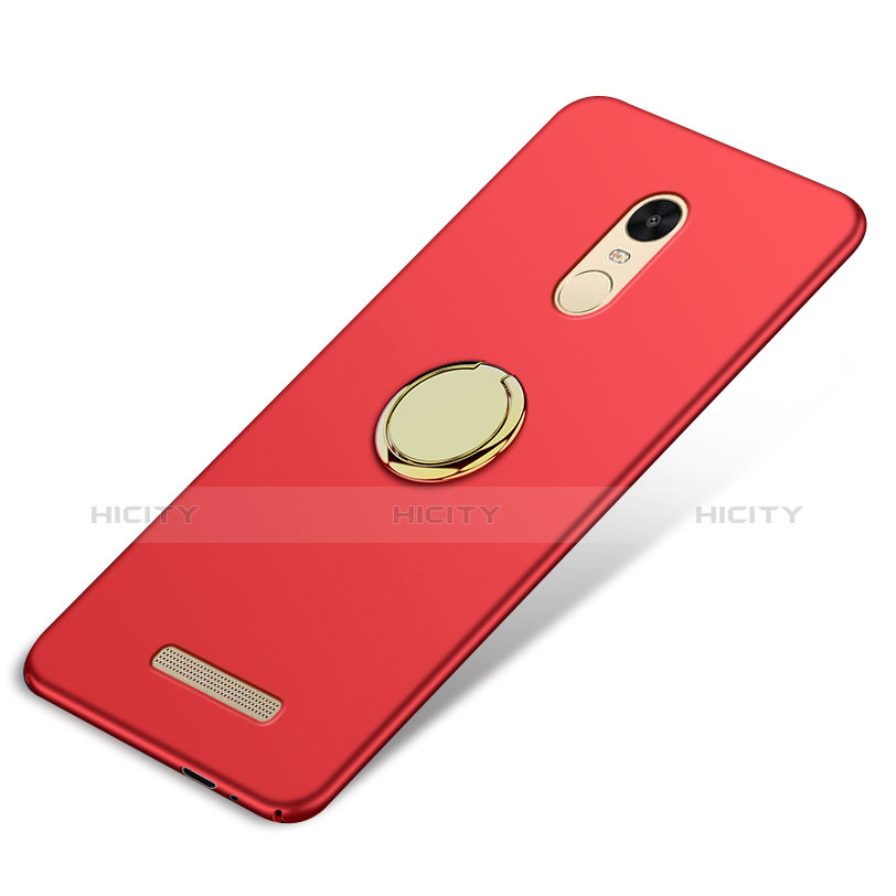 Carcasa Dura Plastico Rigida Mate con Anillo de dedo Soporte A02 para Xiaomi Redmi Note 3 Rojo