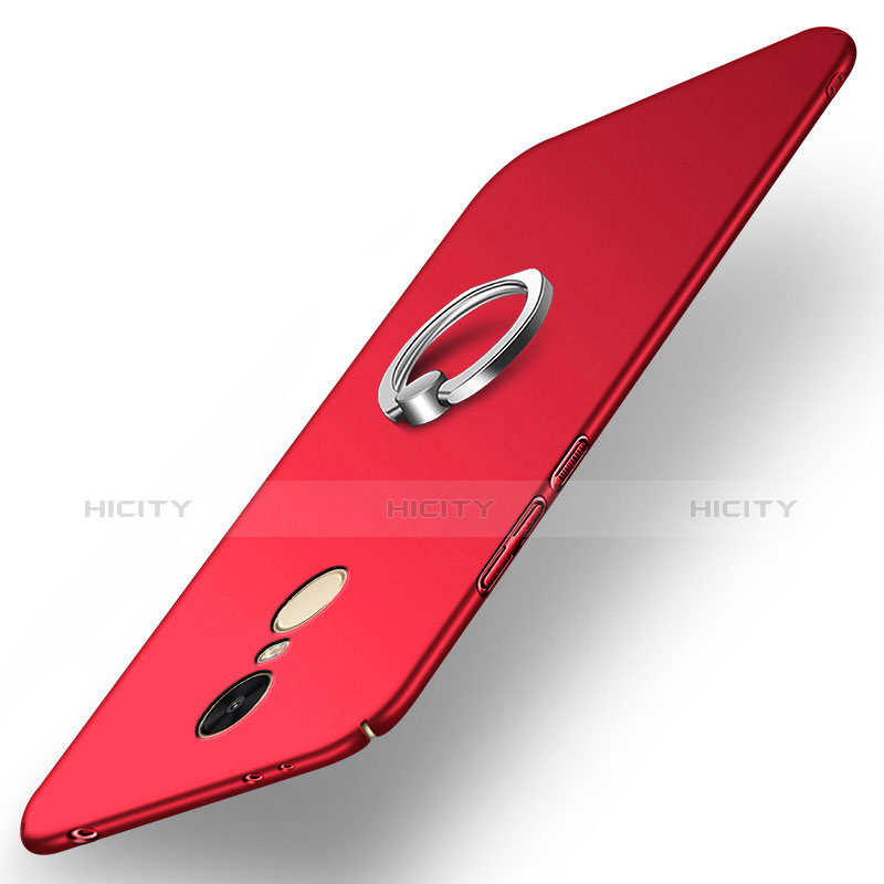 Carcasa Dura Plastico Rigida Mate con Anillo de dedo Soporte A02 para Xiaomi Redmi Note 4 Standard Edition Rojo