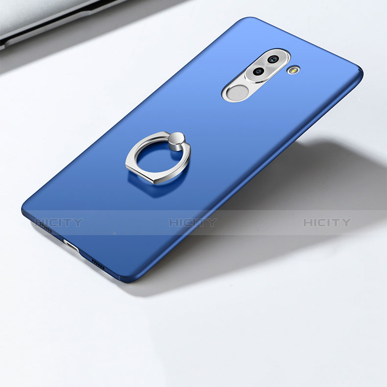 Carcasa Dura Plastico Rigida Mate con Anillo de dedo Soporte A03 para Huawei Honor 6X Pro Azul