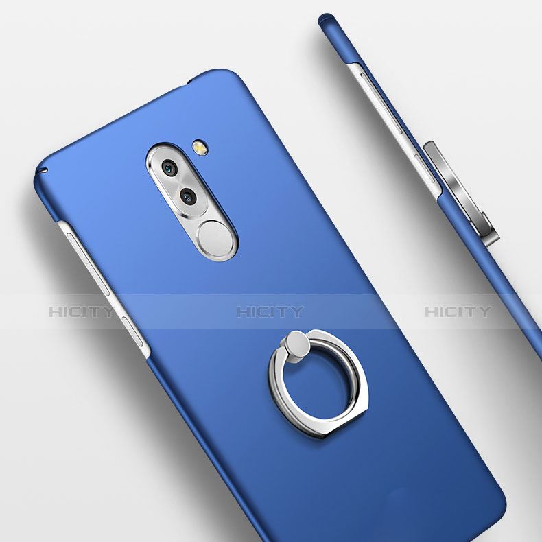 Carcasa Dura Plastico Rigida Mate con Anillo de dedo Soporte A03 para Huawei Honor 6X Pro Azul