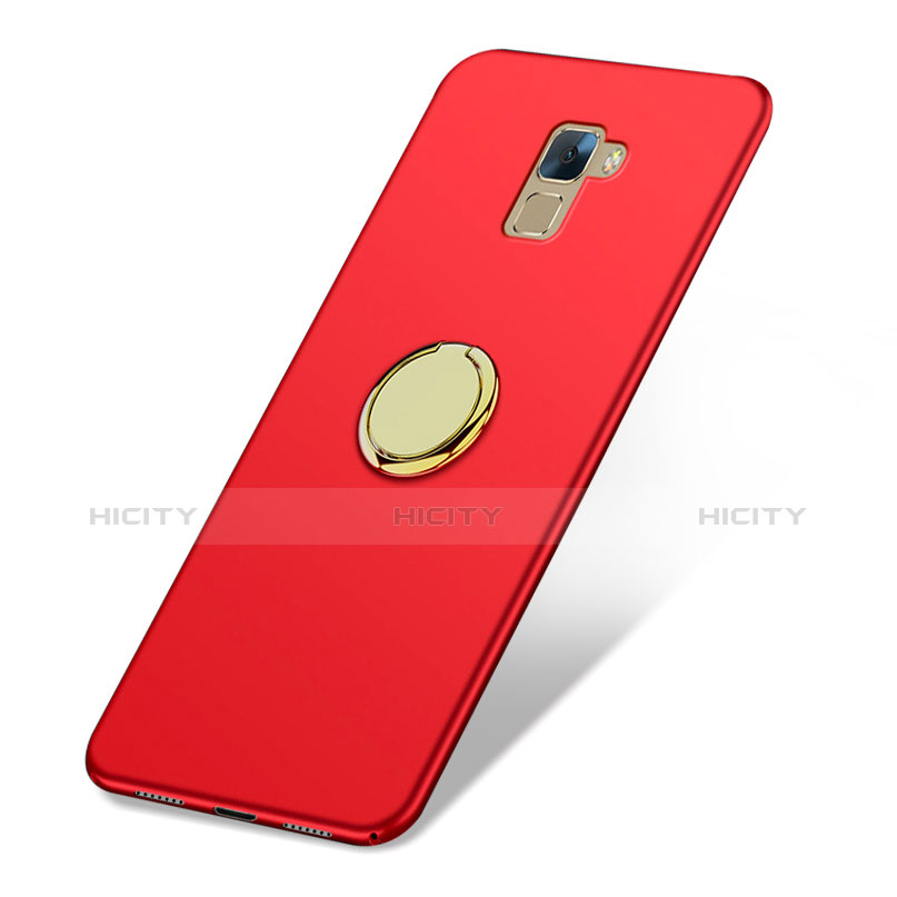 Carcasa Dura Plastico Rigida Mate con Anillo de dedo Soporte A03 para Huawei Honor 7 Dual SIM Rojo
