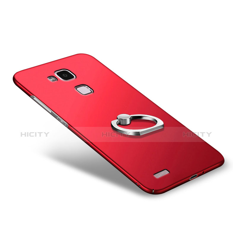 Carcasa Dura Plastico Rigida Mate con Anillo de dedo Soporte A03 para Huawei Mate 7 Rojo